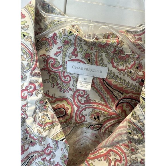 Charter Club Shirt Womens 12 Button Up Collared Long Sleeved Paisley Pink Green - Picture 3 of 13